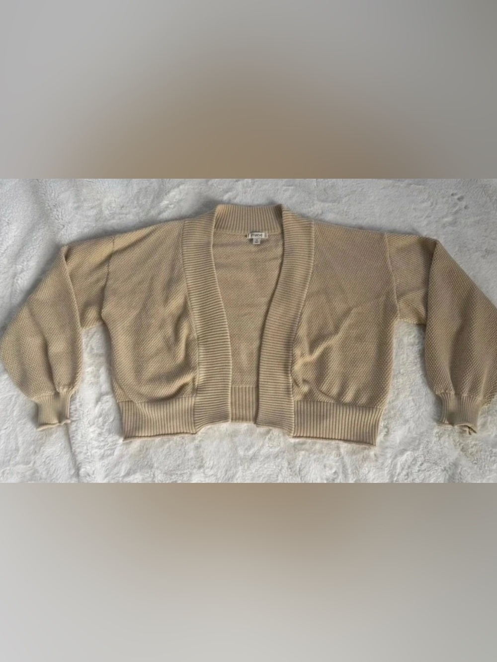 Maeve Cropped Rib-Trim Open Front Sweater Cardigan - Beige NWNT🏷